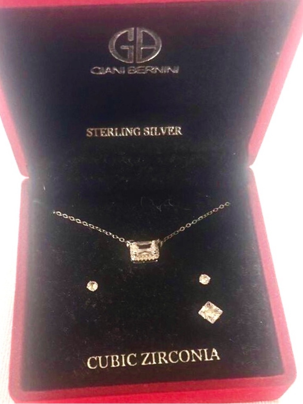 New Giani Bernini Emerald Cut CZ Necklace Single Earring Set 925 Silver Boxed⁠